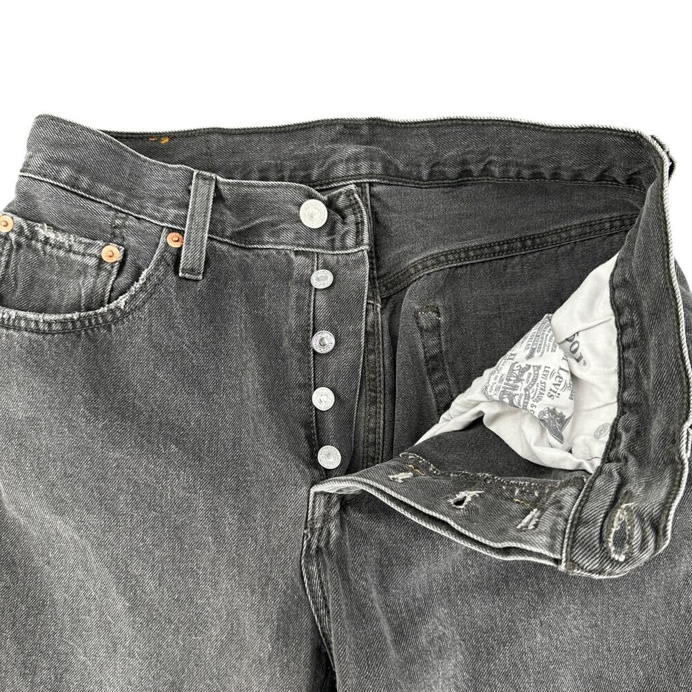 Levis' 501 Black Jeans Button Fly Raw Hem Black Denim W28 L26 Distressed